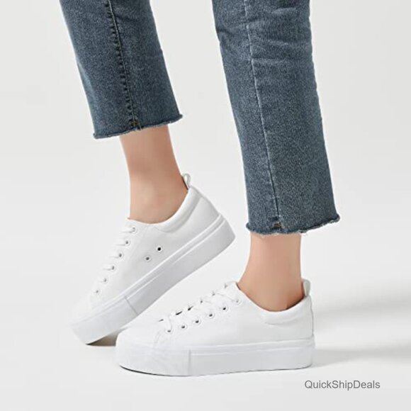 PU Leather Platform Sneakers with Non-Slip Sole for Walking - Picture 2 of 7